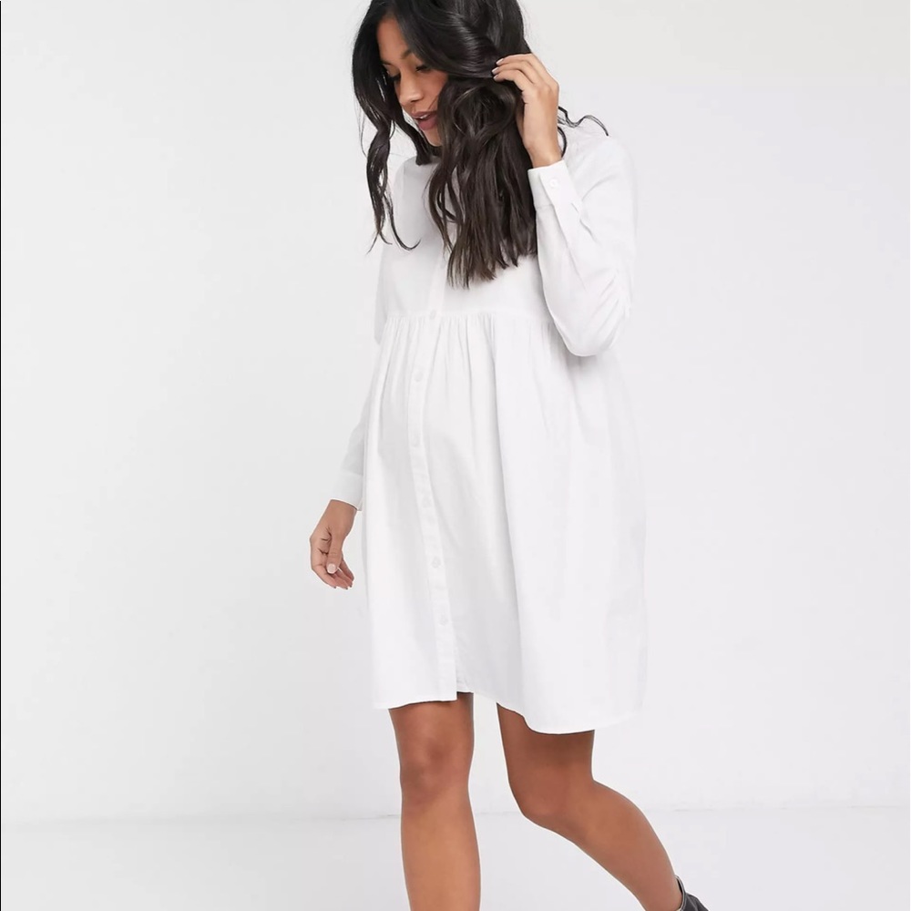 ASOS DESIGN Maternity cotton mini smock shirt dress in white